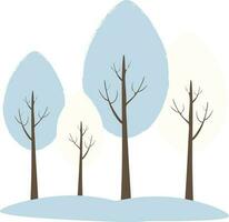 vector illustratie met vier bomen met sneeuw in winter in tekenfilm stijl
