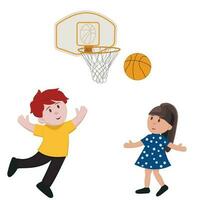 een jongen en een meisje Speel basketbal vector
