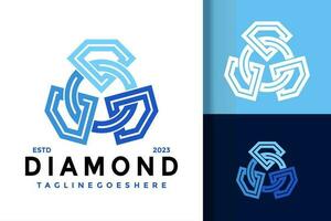 diamant blauw kristal logo vector icoon illustratie