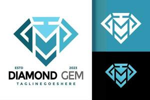 brief m diamant edelsteen logo vector icoon illustratie