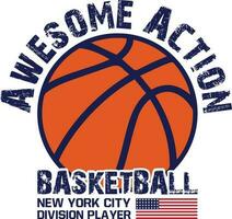 geweldig actie basketbal nieuw york stad divisie speler t-shirt ontwerp vector