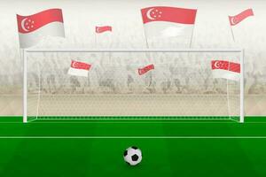 Singapore Amerikaans voetbal team fans met vlaggen van Singapore juichen Aan stadion, straf trap concept in een voetbal wedstrijd. vector
