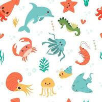 oceaan onderwater. vector illustratie voor kinderen ontwerp. marinier naadloos patroon van zee leven. kinderachtig structuur voor kleding stof, textiel, baby douche decor