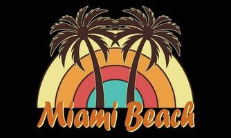 Miami strand t-shirt ontwerp vector illustratie, palm boom silhouet. globaal stalen. Miami strand Florida tee afdrukken met palm boom. t-shirt ontwerp, grafiek, stempel, label, zonsondergang, natuur.