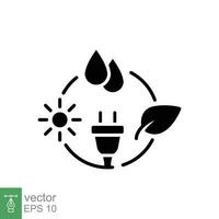 hernieuwbaar energie icoon. gemakkelijk solide stijl. alternatief, bio energie, water druppel, stroom, eco concept. zwart silhouet, glyph symbool. vector symbool illustratie geïsoleerd Aan wit achtergrond. eps 10.