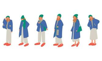 reeks van Dames in winter kleren. vector illustratie in vlak stijl.