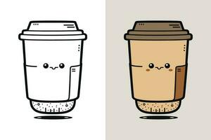 koffie kop logo, schattig koffie kop tekenfilm lijn kunst kleurrijk vector illustratie, koffie kop icoon ontwerp, vlak karton stijl, voedsel en drinken icoon
