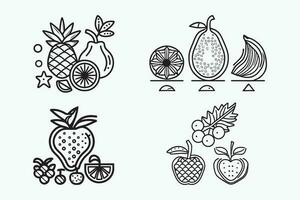 fruit icoon set, tekenfilm fruit geïsoleerd Aan wit achtergrond, gemakkelijk lijn kunst schets elementen verzameling, schoon gemakkelijk ontwerp vector