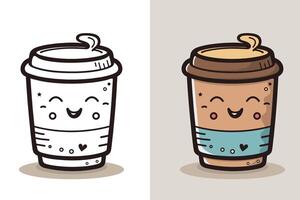 koffie kop logo, schattig koffie kop tekenfilm lijn kunst kleurrijk vector illustratie, koffie kop icoon ontwerp, vlak karton stijl, voedsel en drinken icoon