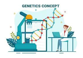 genetisch wetenschap concept vector illustratie met dna molecuul structuur en wetenschap technologie in gezondheidszorg vlak tekenfilm hand- getrokken Sjablonen