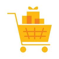 trolley geschenk boodschappen doen kar supermarkt geel icoon knop vector