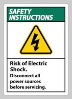 veiligheidsinstructies risico van elektrische schok symbool teken isoleren op witte achtergrond vector