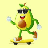 schattig avocado karakter skateboarden vector