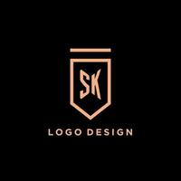 sk monogram eerste met schild logo ontwerp icoon vector