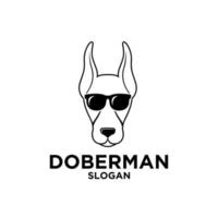 eenvoudig schattig doberman hond hoofd gebruikt zonnebril vector embleemontwerp pictogram illustratie