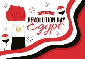 Egypte revolutie dag vector illustratie Aan juli 23 met golvend vlag achtergrond in nationaal vakantie vlak tekenfilm hand- getrokken landen bladzijde Sjablonen