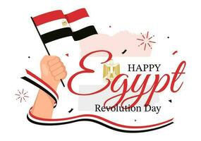 Egypte revolutie dag vector illustratie Aan juli 23 met golvend vlag achtergrond in nationaal vakantie vlak tekenfilm hand- getrokken landen bladzijde Sjablonen