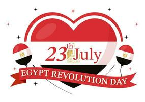 Egypte revolutie dag vector illustratie Aan juli 23 met golvend vlag achtergrond in nationaal vakantie vlak tekenfilm hand- getrokken landen bladzijde Sjablonen
