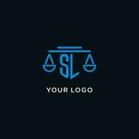 sl monogram eerste logo met balans van gerechtigheid icoon ontwerp inspiratie vector