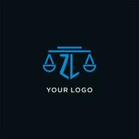 zl monogram eerste logo met balans van gerechtigheid icoon ontwerp inspiratie vector