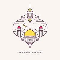 ramadan kareem arabische kalligrafie met moskee lijntekeningen ontwerp vector