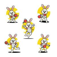 schattig konijn spelen tafel tennis mascotte karakter reeks vector