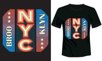 klassiek retro stijl t-shirt ontwerp met de Brooklyn en nyc tekst zwart achtergrond vector