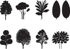 vector reeks van fabriek en boom silhouet illustratie, minimalistische boom silhouet reeks