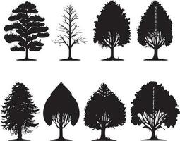 vector reeks van fabriek en boom silhouet illustratie, minimalistische boom silhouet reeks