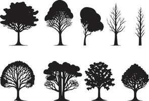 vector reeks van fabriek en boom silhouet illustratie, minimalistische boom silhouet reeks