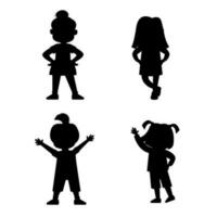 reeks van silhouet kinderen meisjes staand in verschillend poses vector