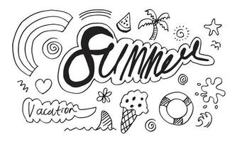 zomer collectie. vectorillustratie van grappige doodle zomer symbolen geïsoleerd op een witte achtergrond. vector