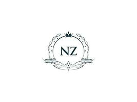 minimalistische nz vrouwelijk logo voorletter, luxe kroon nz zn bedrijf logo ontwerp vector