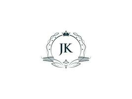 monogram jk vrouwelijk bedrijf logo ontwerp, luxe jk kj Koninklijk kroon logo icoon vector