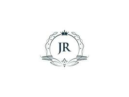 monogram jr vrouwelijk bedrijf logo ontwerp, luxe jr rj Koninklijk kroon logo icoon vector