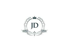 monogram jd vrouwelijk bedrijf logo ontwerp, luxe jd dj Koninklijk kroon logo icoon vector