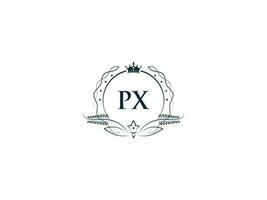 minimalistische px logo icoon, creatief px xp luxe kroon brief logo ontwerp vector