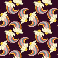 1970 madeliefje bloem regenboog naadloos patroon. groovy hippie retro achtergrond. abstract wijnoogst 90 y2k psychedelisch tekenfilm stijl. vector illustratie.
