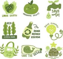 reeks verzameling groen schattig biologisch aarde dag illustratie vector