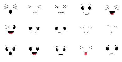 kawaii emoties gezicht set. vector illustratie.