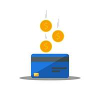 contant geld krijgen een bank kaart blauw - schaduw icoon vector geïsoleerd. cashback onderhoud en online geld terugbetaling. concept van overdracht geld, e-commerce, besparing account.