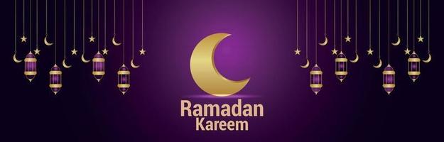 ramadan kareem islamitische festival banner of koptekst met arabische gouden lantaarn en maan vector