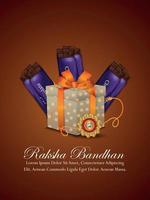 raksha bandhan uitnodigingsvlieger met realistische geschenken vector