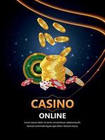 realistische casino vectorillustratie met roulettewielchips en gouden munten vector