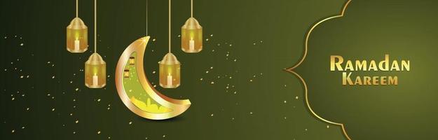 ramadan kareem uitnodigingsbanner met creatieve gouden lantaarn op creatieve achtergrond vector