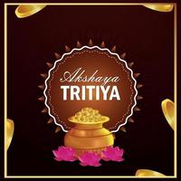 akshaya tritiya uitnodigingskaart met gouden munten kalash vector