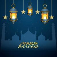 eid mubarak of ramadan mubarak islamitische achtergrond met Arabische islamitische gouden lantaarn op patroonachtergrond vector
