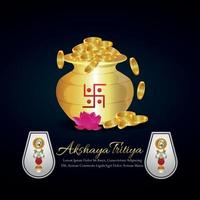 akshaya tritiya uitnodigingskaart met gouden munten kalash vector