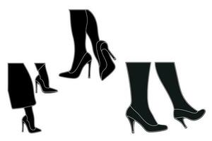 lijn kunst silhouet schets van vrouw poten in een houding. schoenen stiletto's, hoog hakken. wandelen, staan, rennen, springen, dans vector