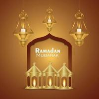 islamitisch festival ramadan kareem of eid mubarak realistische achtergrond met creatieve lantaarn en gouden maan vector